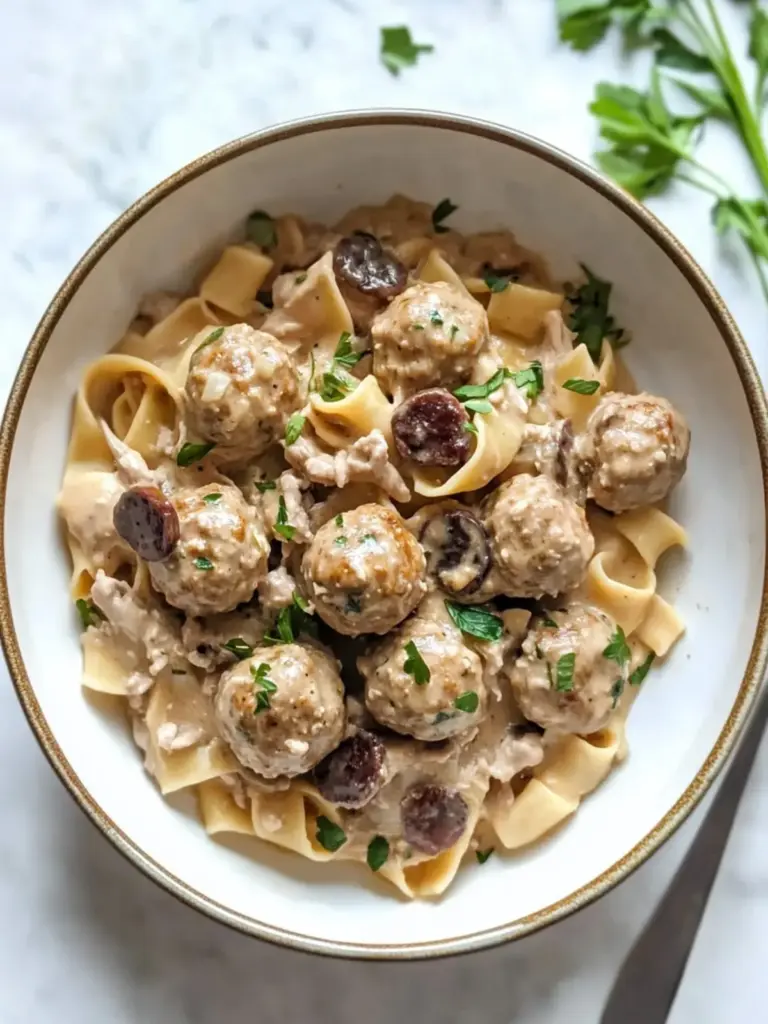 One Pot Turkey Meatball Stroganoff